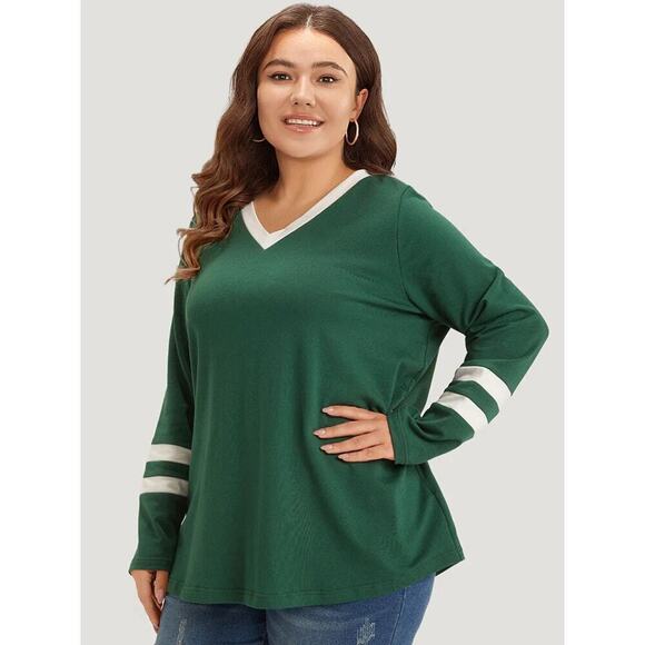 2/$25 Size 12 •  Large • BloomChic • Striped Contrast V Neck Sweatshirt - Picture 1 of 7